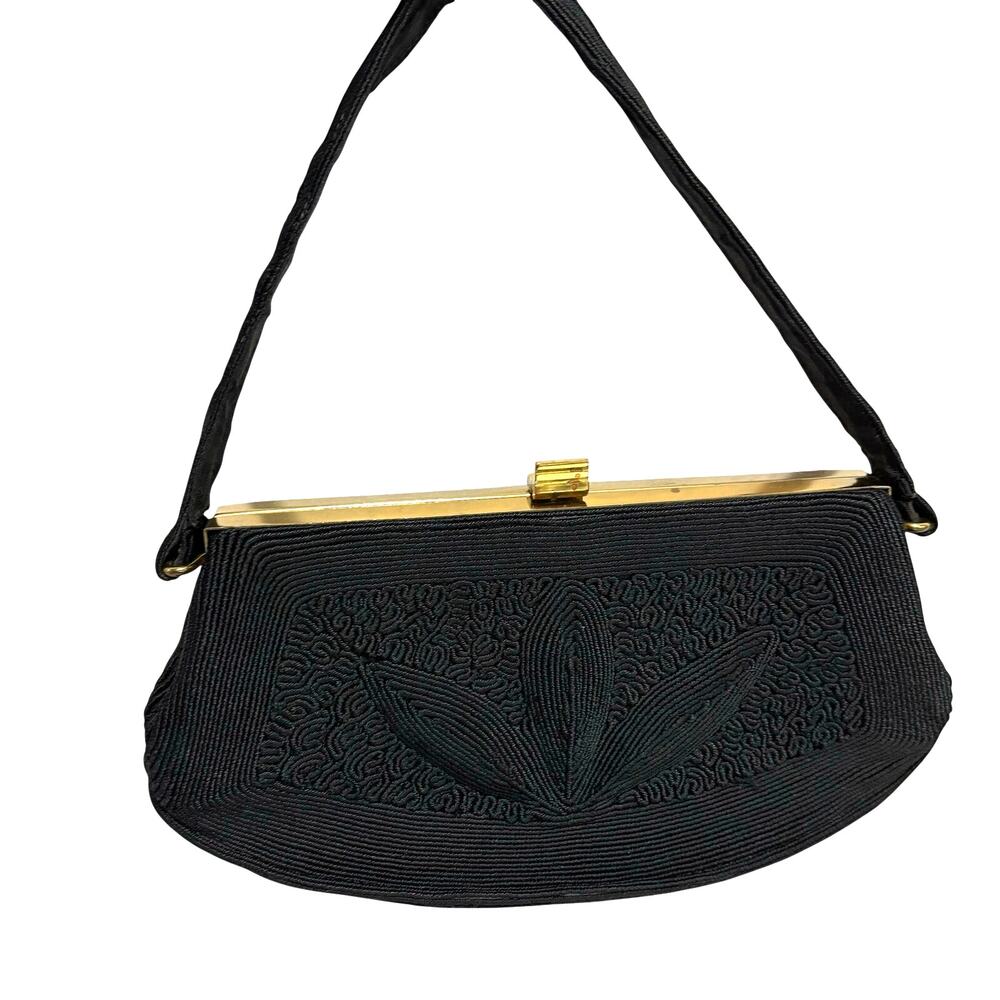 Vintage genuine Corde top handle purse black pocketbook gold hardwarem